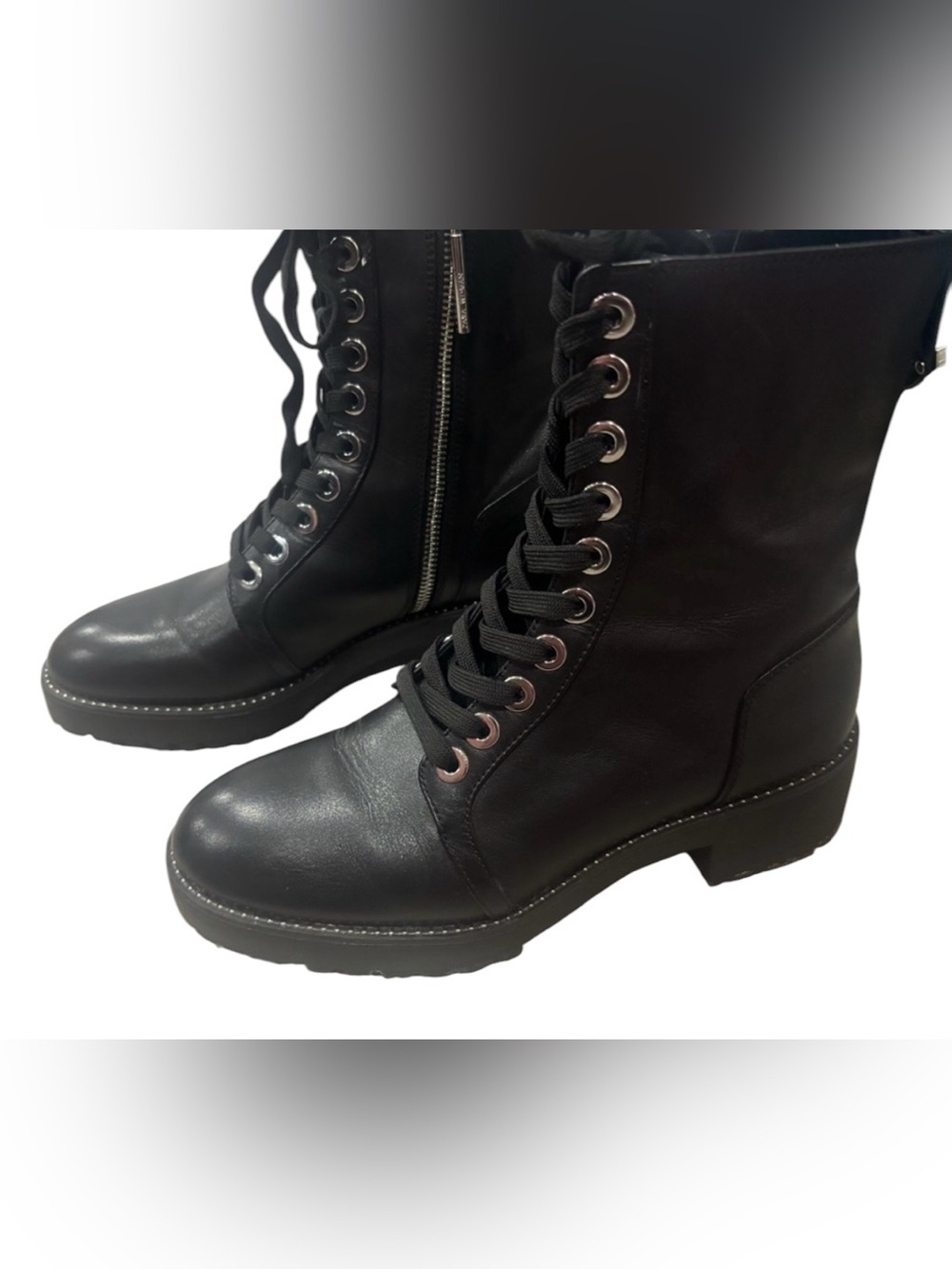 ZARA Black Combat Moto Boots Women’s Size 7 | Lace-Up Side Zip Lug Sole - Picture 5 of 9